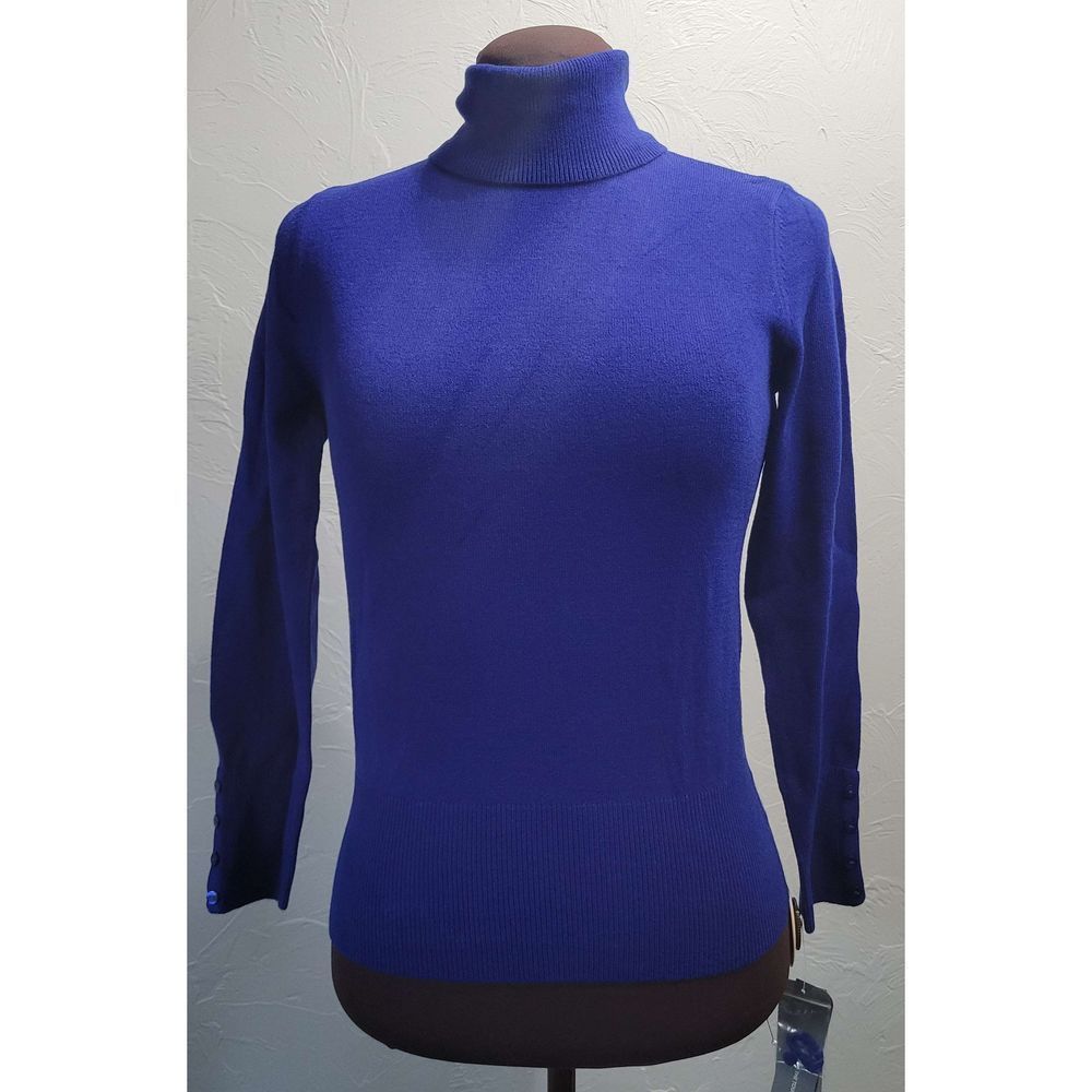 JM Collection Petite Blue Turtleneck - cozy yarn sweater